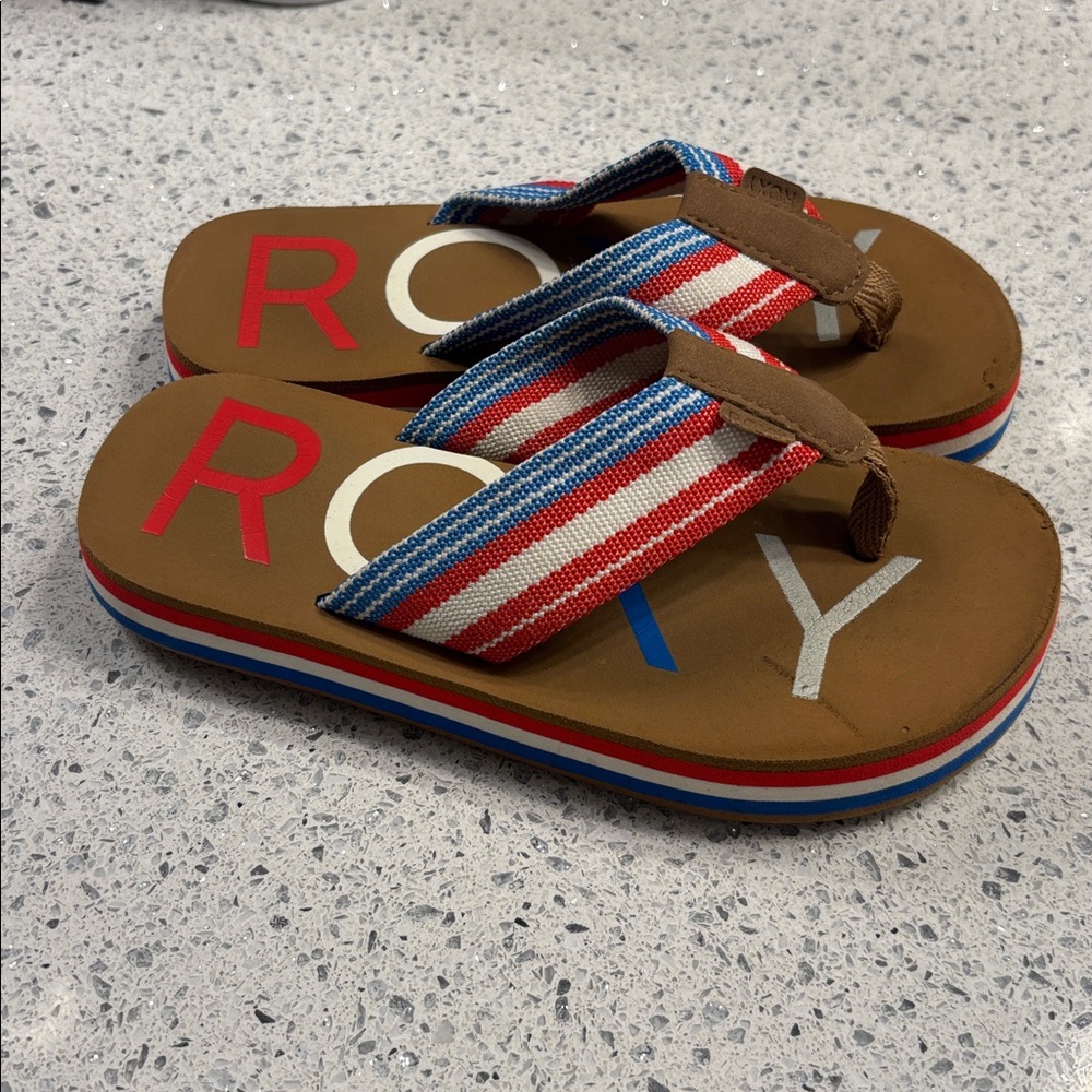 Roxy Kids' Brown Sandals with Red and Blue Straps